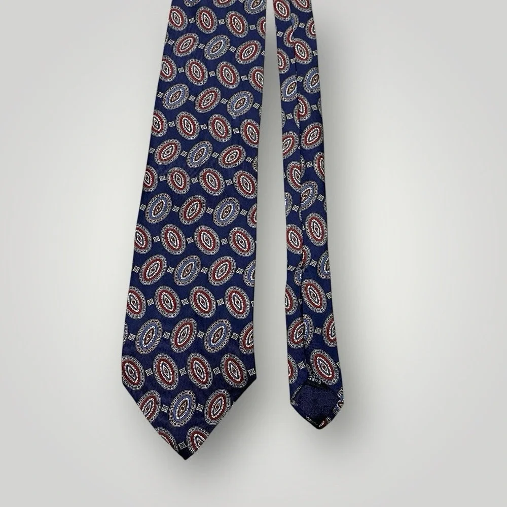 Vintage Christian Dior‎ Monsieur Tie Designer Blue Red Silk Necktie